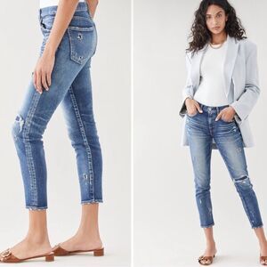 Moussy Vintage Lenwood Mid-Rise Cropped Skinny Distressed Jeans Size 26